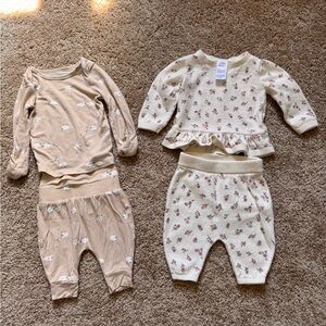 Neutral Beige & Cream Baby Two-Piece Sets - Floral and Cloud Prints